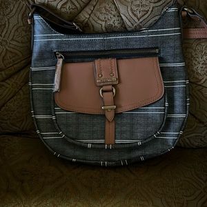 Rossetti crossbody vinyl handbag gray tan with zipper pouch. NWOT.